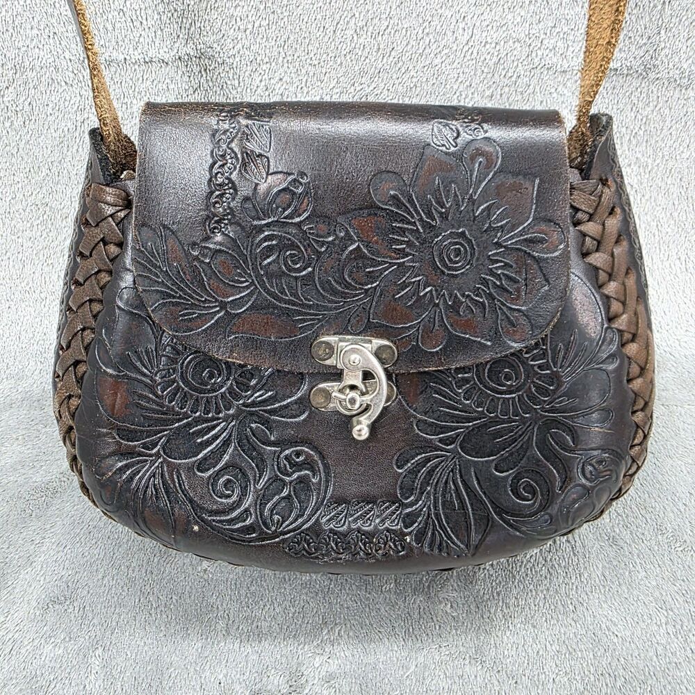 Women's Leather Saddlebag Hand-tooled Embossed Mexican Floral Handbag Artisan